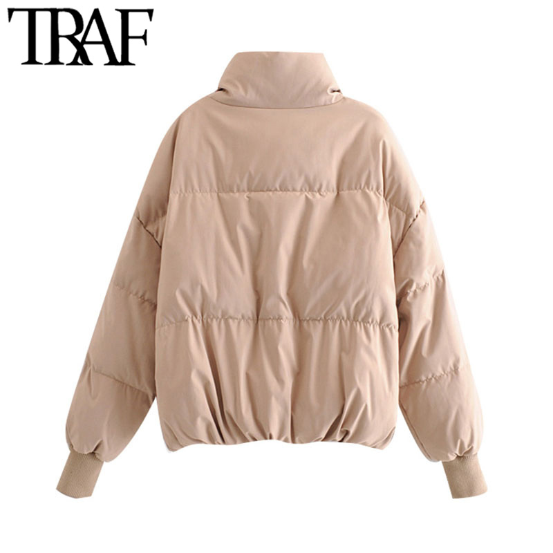TRAF Women Fashion Oversized Thick Warm Parkas Coat Vintage Long Sleeve Pockets Drawstring Female Outerwear Chic Tops 201017