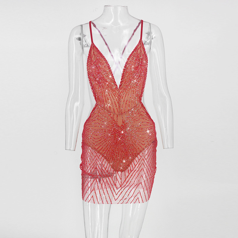 COSYGAL Spaghetti Strap Sparkly Sexy Dress Women V Neck Backless Bling Bling Party dresses Night Club Wear Sequin Dress Vestidos T200707