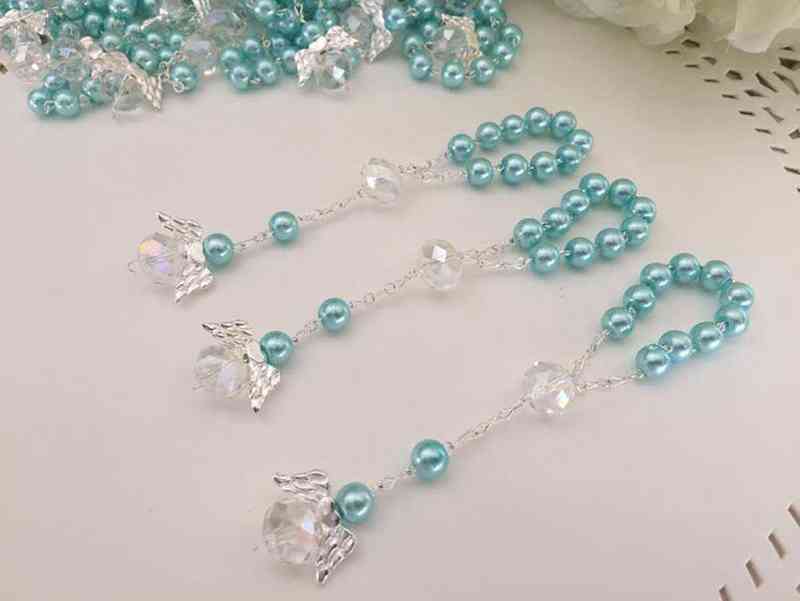 10pcs Ivory Color Baptism Favors with Angels Mini Rosaries Gold Plated Acrylic BeadsChristening Communion Finger Rosari 220124