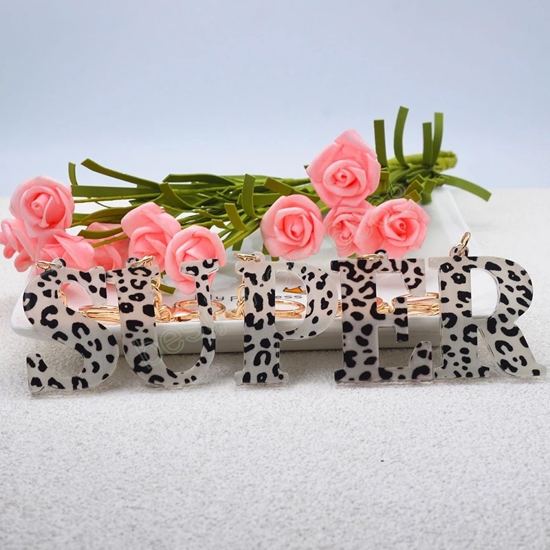 Leopard Print A-Z Initial Letter Keychains Keyrings For Women Men DIY Handmade Resin Alphabet Key Chain Handbag Charm Accessory