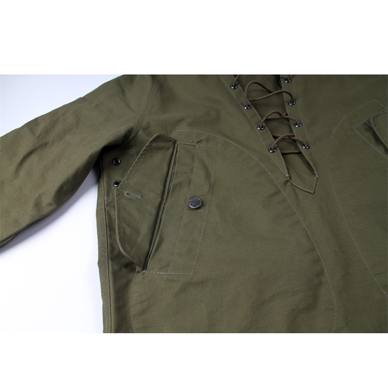 USN Wet Weather Parka Vintage Deck Jacket Pullover Lace Up WW2 Uniform Mens Navy Military Hooded Jacket Outwear Army Green 201128