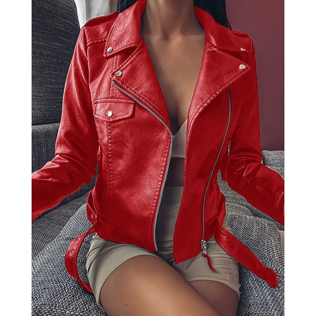 Women Cool Faux Leather Jacket Long Sleeve Zipper Fitted Coat Autumn Fashion Motorcycle Lady Short Jacket Oversized Outerwear40 201019