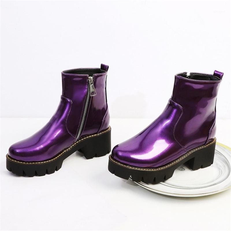 Patent Leather Punk Combat Boots for Women Candy Color Purple Yellow Chunky Thick Heel1, Black
Patent Leather Punk Combat Boots for Women Candy Color Purple Yellow Chunky Thick Heel1, Black