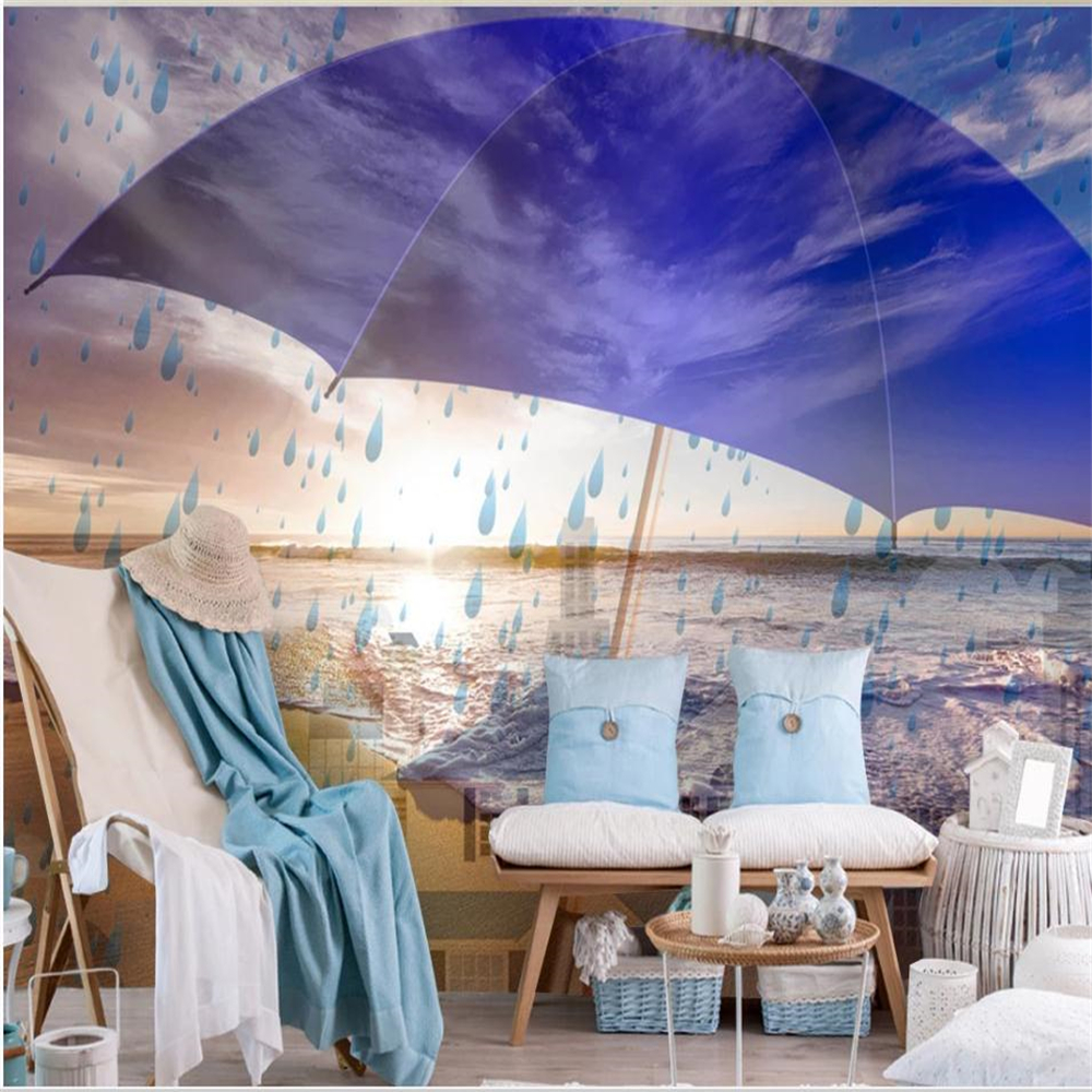beautiful scenery wallpapers Creative umbrella raindrops beach wallpapers background wall paper 3d stereoscopic wallpaper