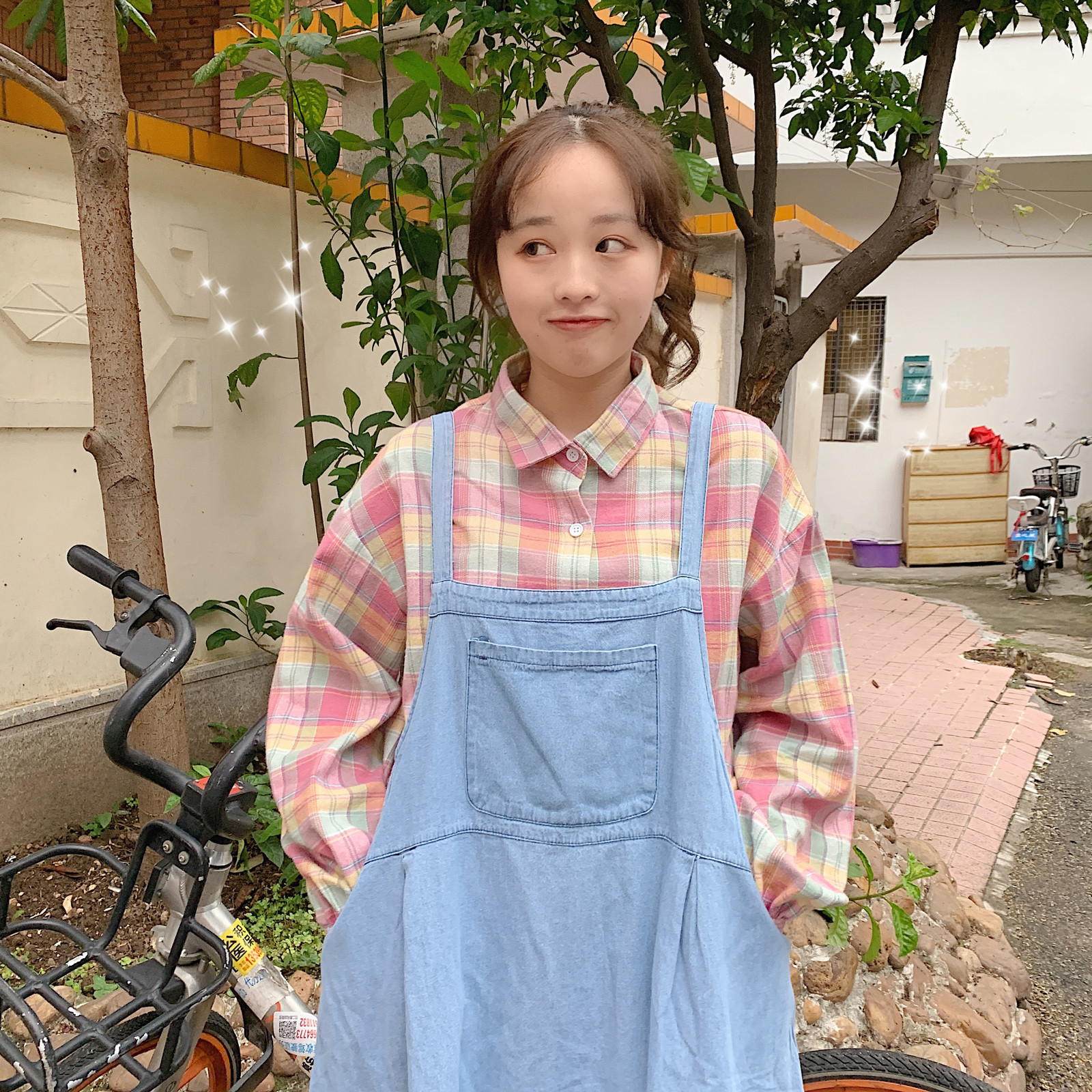 Loose Lantern Sleeve Rainbow Plaid Shirt Women's Summer Shirts Kawaii Ulzzang Lovely Female Sweet Haruku Cute Top For Women T200321 B3