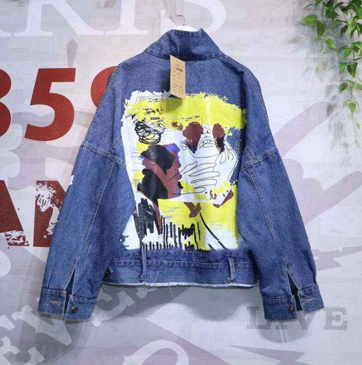 Neploe Hand-painted Pattern Chic Coat Letters Print Cool Girl Denim Jacket Spring Autumn Fashion Pockets BF Outwear 69604 201023