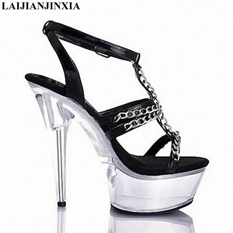 LAIJIANJINXIA New Summer Shoes for Women PU Leather Comfort Fashion Sandals Ladies Party Crystal Shoes 15CM High Heels Sandalia1, Black