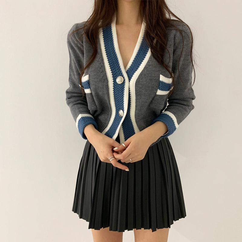 Gagaok Women Knitted Streetwear Sweater Early Spring New V-Neck Button Patchwork Short Sexy Slim Wild Female Fashion Cardigans 201030wtt