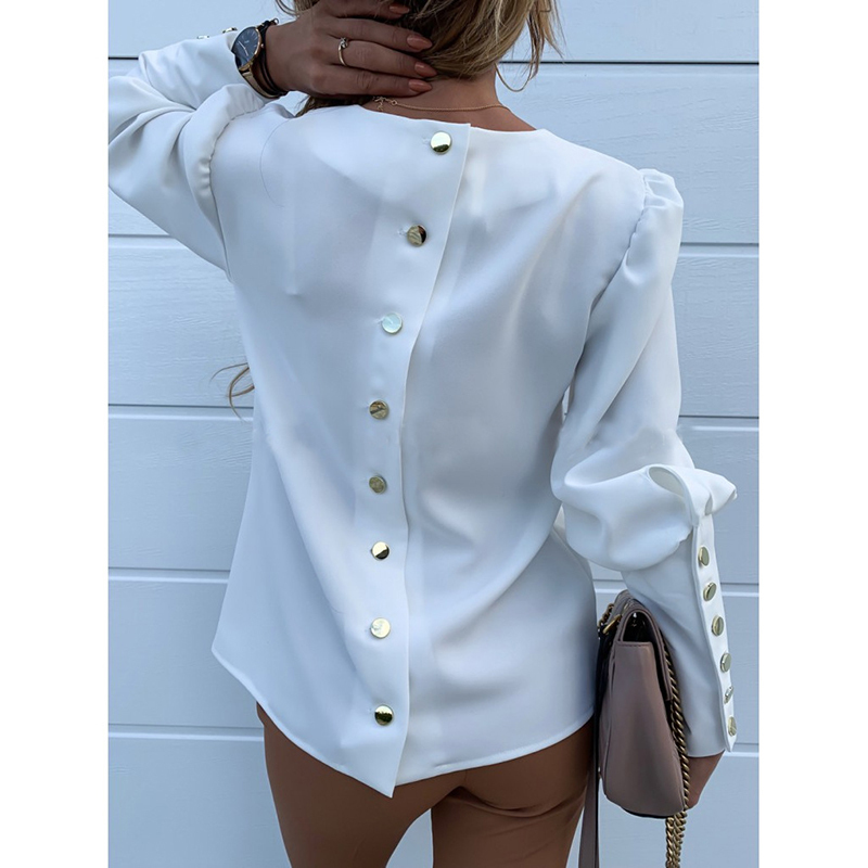 Women Clothing Solid O Neck Buttons Elegant Casual Blouse Office Ladies Plus Size S3XL Allmatch Long Sleeve Shirt SJ4764E T200322