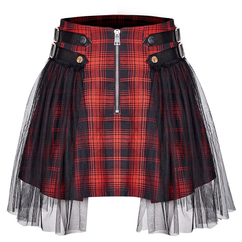 2019 New arrival autumn winter wome Japanese Harajuku Black Red Plaid Gothic Punk Rock Vintage Short Skirt mini skirts T200113
