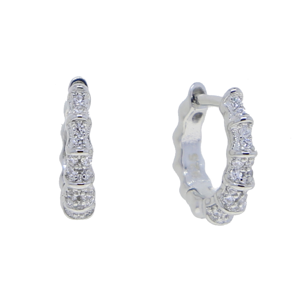 100% 925 Sterling Silver Delicate Dainty Jewelry Multi Piercing Mini Small Hoop Micro Pave CZ Bamboo Hoop Earring for Women Girls