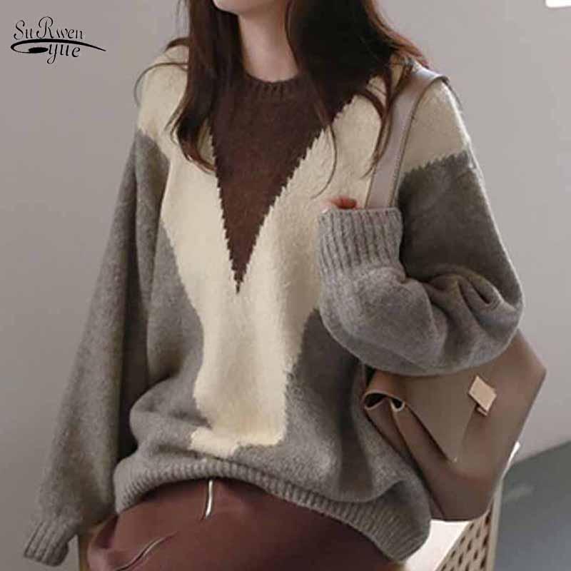O-neck Pullover V-shaped Stitching Geometric Contrast Sweater Women Winter 2020 Loose Long Sleeve Knitted Jumper Sweaters 11648, Navy
O-neck Pullover V-shaped Stitching Geometric Contrast Sweater Women Winter 2020 Loose Long Sleeve Knitted Jumper Sweaters 11648, Navy