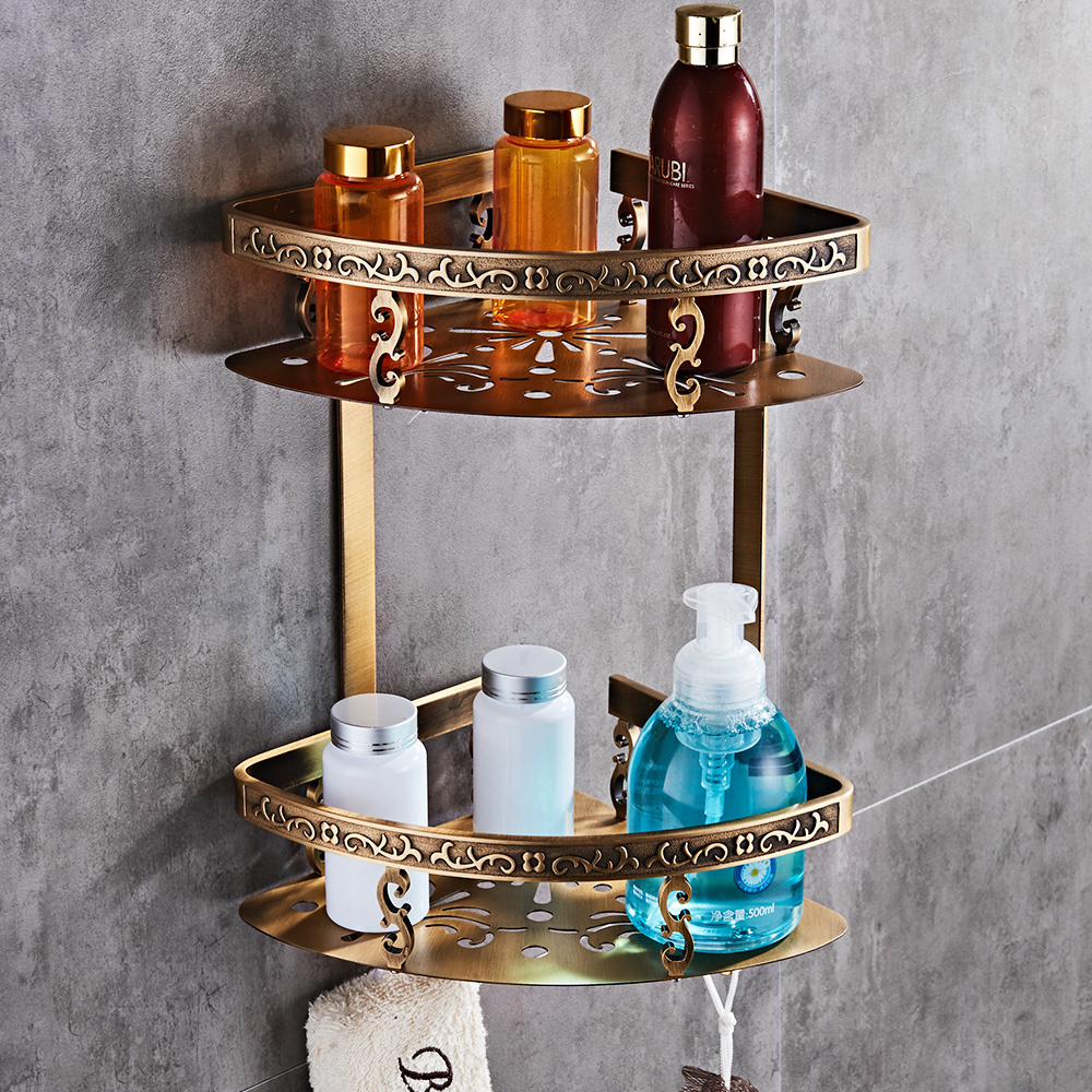 Bathroom Accessories Antique Brass Bathroom Shelf, Towel Ring, Paper Holder, Toilet Brush, Coat Hook, Bath Rack, Soap Dish LJ201211 - view 3