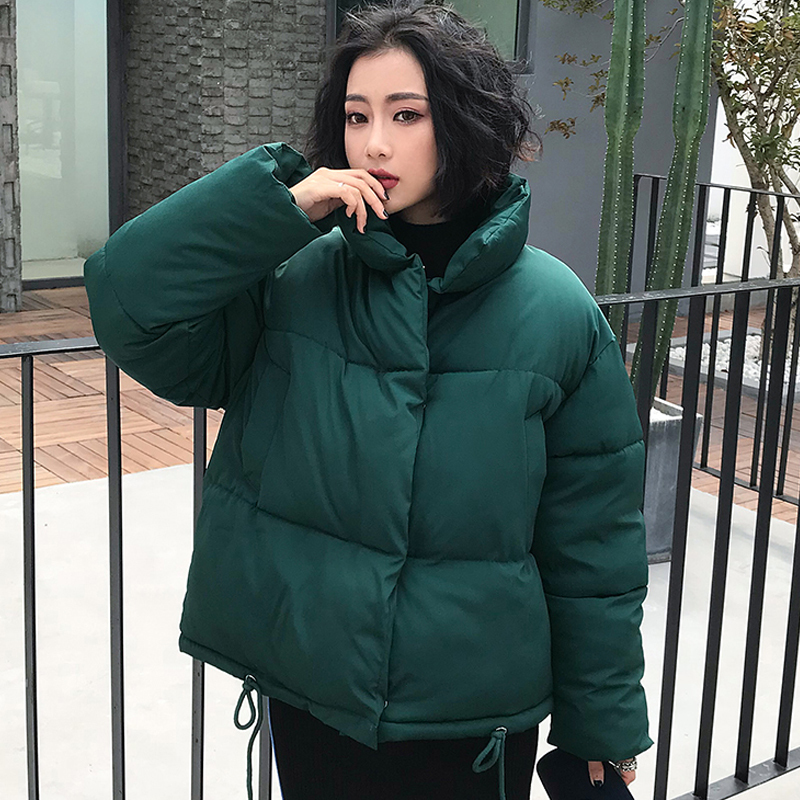Korean Style Women's Winter Jacket Oversized Solid Female Cold Coat Loose Stand Collar Cotton Padded Thick Warm Parkas Woman 200928