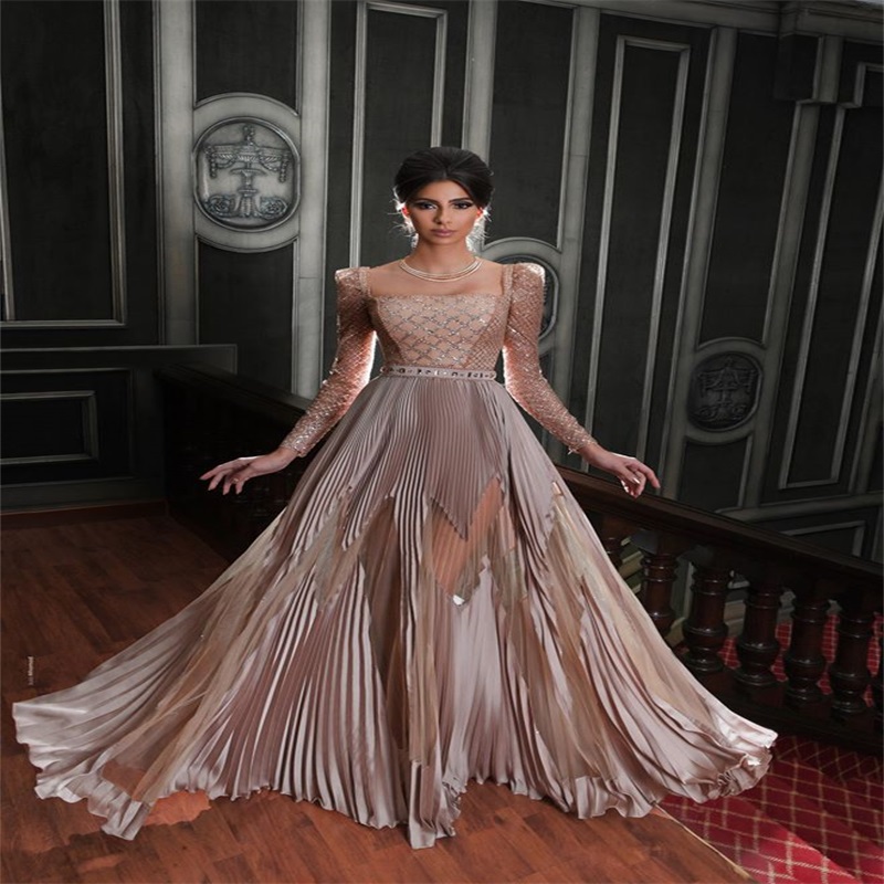 Princess Elegant Prom Dresses Luxury Bling Sequins Appliqued A Line Evening Dresses Square Neck Long Sleeves Ruffles Satin Party Dress