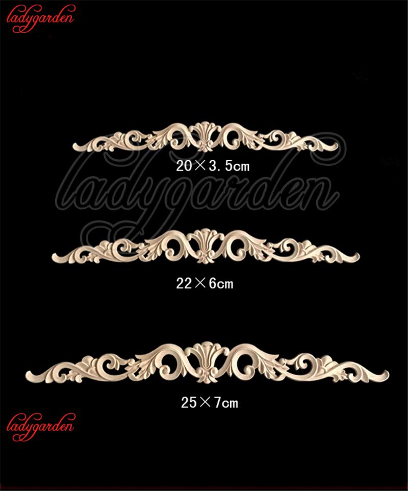 Decorative Woodcarving Decal for Furniture Home Decoration Long Carved Applique Window Door Decor Wooden Figurines Crafts
