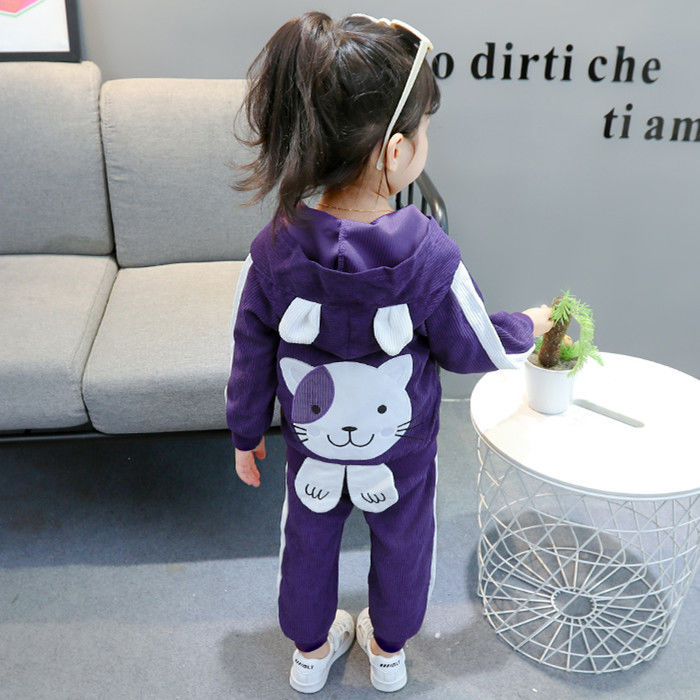 Girls Clothes Set toddler Girls clothing Suit top+Pants 2 Pcs Spring cat Children's Set Teen Girls Clothes Suit 2 3 4 6 Years Y1107
