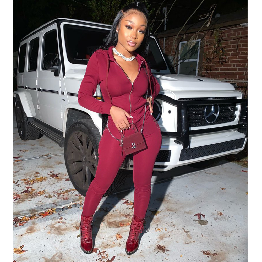 2 Piece Set Women Zipper Hooded Sweatshirt Sport Joggers Workout Set Fashion Tracksuit High Waist Sweatpant Sweatsuit T201031