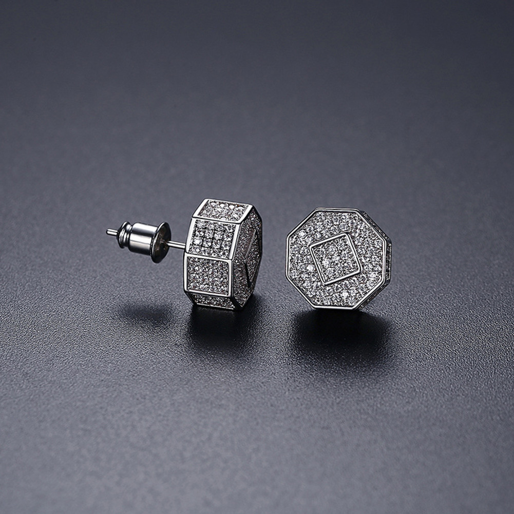 Hip Hop Stud Earrings Cylinder Shape Shining White Zircon Dangle Earrings Gold Plated Vintage Geometric Jewelry Wholesale