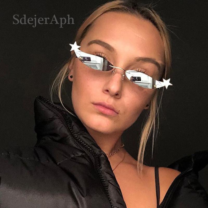 Star Frame Women Sunglasses Oculos Fashion Sexy Small Rimless Mirror Lens Ladies Men Sunglasses Sun Glasses UV400 Shades Eyewear