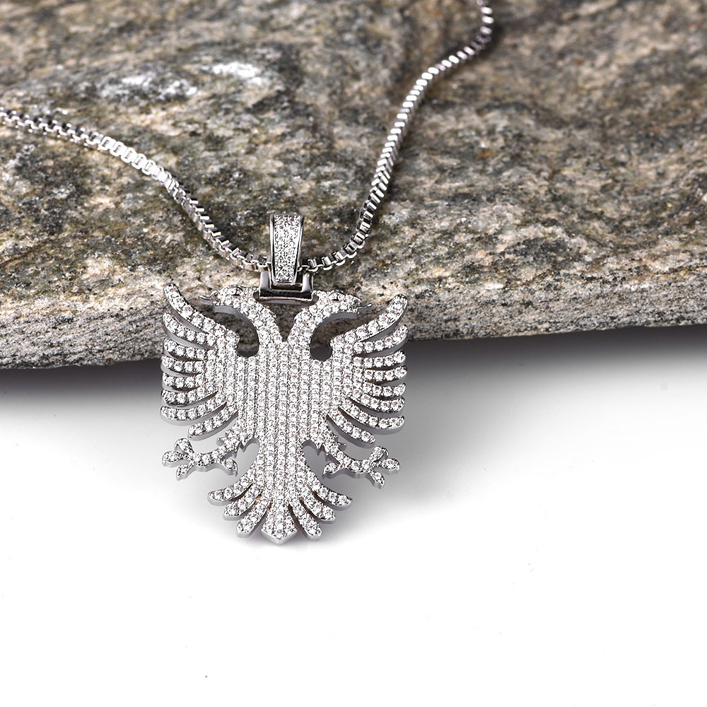 Albania Eagle Pendant Necklace Iced Kosova Serbia Double-headed Eagle CZ Paved Statement Hiphop Jewelry Men Women Ethnic Gifts 201014