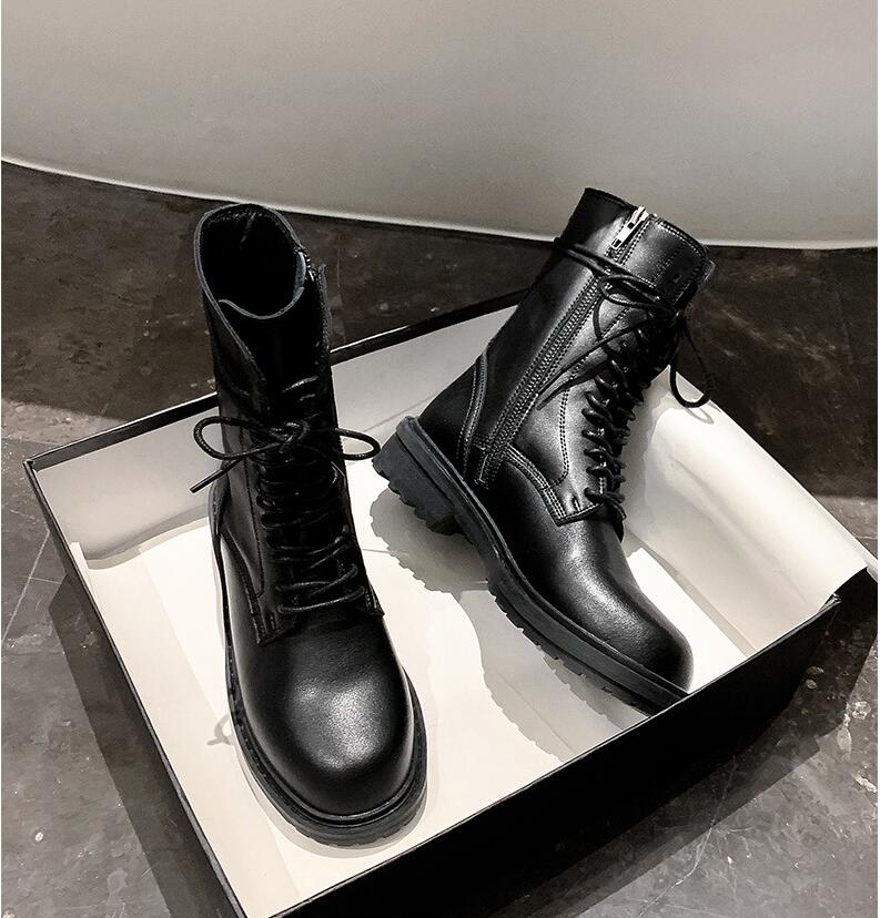 2021 new british style lace-up mid-tube knight boots female handsome motorcycle boots, Black
2021 new british style lace-up mid-tube knight boots female handsome motorcycle boots, Black