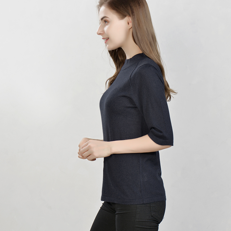 SuyaDreamWomen Pullovers 85%Real Silk 15%Cashmere Half Sleeved Sweaters For Women FALL Winter Bottoming Knitwear Navy 201222