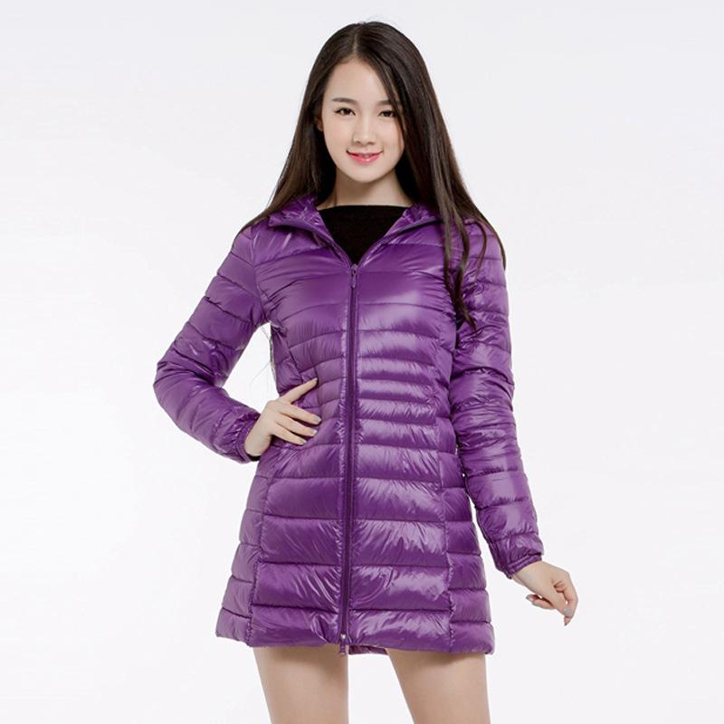 S-7XL Winter Women Padded Hooded Long Jacket White Duck Down Female Overcoat Ultra Light Slim Jackets Coat Parkas Plus Size