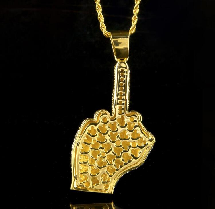 Middle Finger Diamond Necklace Street Wind Heavy Drill Full Diamond Alloy Big Finger Pendant Vertical Middle Finger Hip Hop Necklace jewelry