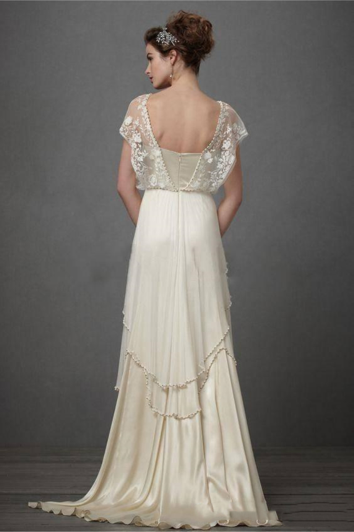 2022 Vintage Ivory Boho Beach Wedding Dresses Formal Bridal Gowns Beaded Crystals Cape Sleeves Catherine Deane Lita Modest Fairy Lace V-neck Full Leng
