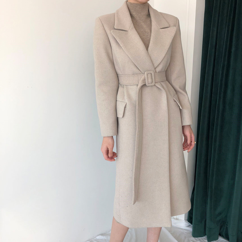 Women's Long Coat For Autumn Or Warm Winter Lady Fashion With Belt 201222