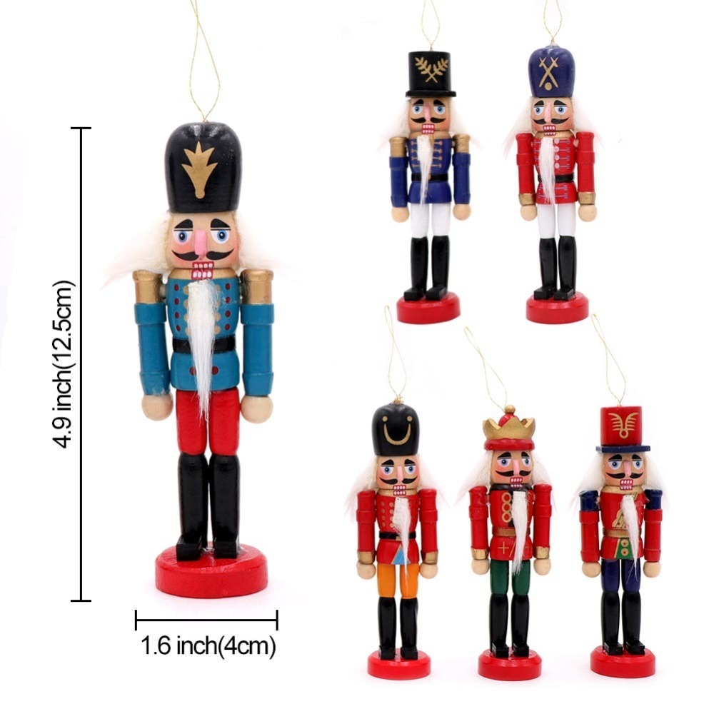 2021 Wood Ornaments Christmas 6pcs Nutcracker Wood Christmas Figures 12cm Walnuts Soldiers Dolls Desktop Decor Christmas Gift 201127 - view 6