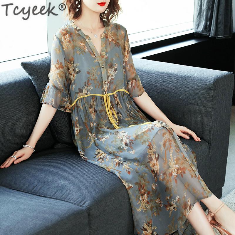 Tcyeek Real Silk Dress Women Summer Dress Print Floral Dresses Long Party Dresses Elegant Office Wear Vestidos Verano LWL1520, As picture
Tcyeek Real Silk Dress Women Summer Dress Print Floral Dresses Long Party Dresses Elegant Office Wear Vestidos Verano LWL1520, As picture