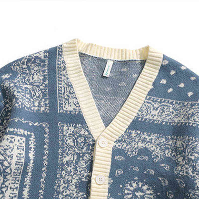 Japanese Style Cardigan Men Sweater Winter Classic Cashew Flowers Sweaters Coat Fashion Loose Harajuku Knitted Outerwear 220108