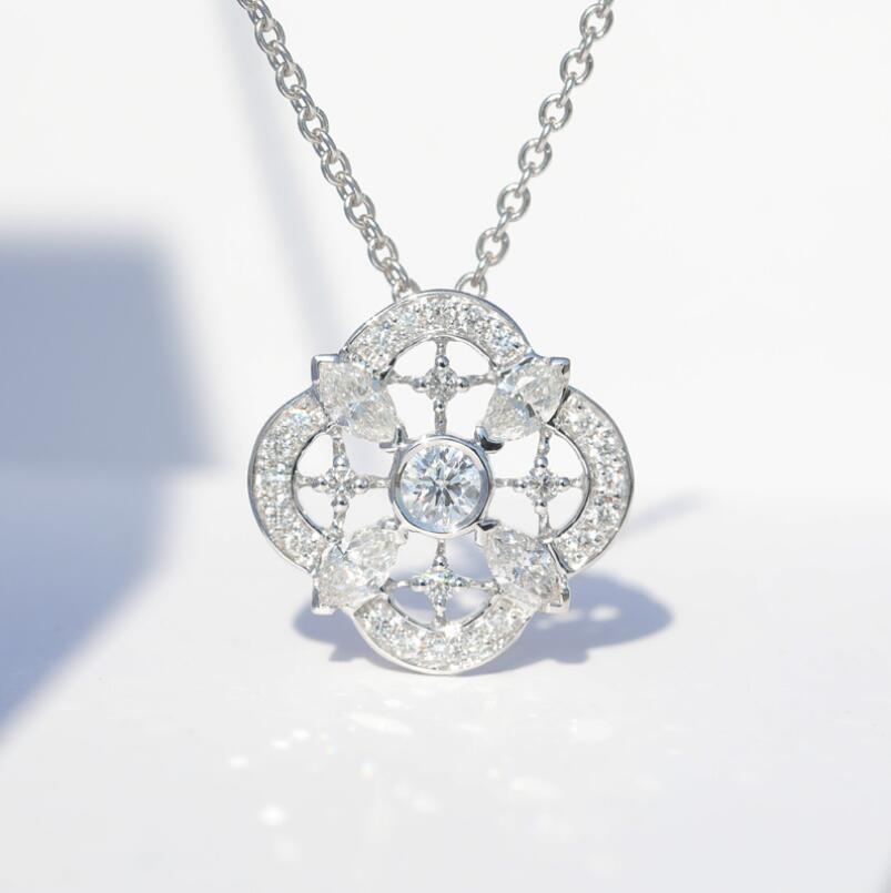 Classical Jewelry 925 Sterling Silver Marquise Cut White Topaz CZ Diamond Plant Pendant Women Wedding Popular Clavicle Bridal Necklace Gift