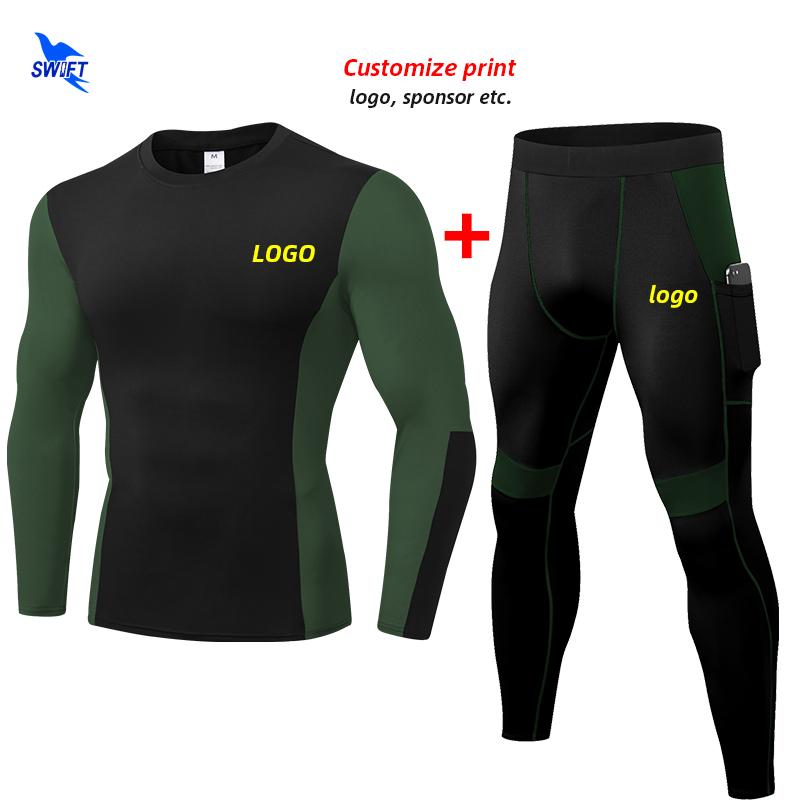 Custom LOGO Men Compression Sport Suit Long Sleeve Shirt+Leggings 2 Pcs Running Set Gym Fitness Training Sportswear Tracksuit, Green and black
Custom LOGO Men Compression Sport Suit Long Sleeve Shirt+Leggings 2 Pcs Running Set Gym Fitness Training Sportswear Tracksuit, Green and black