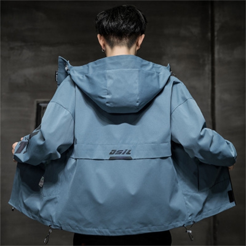 Fashion Jacket Men Casual Hooded Mens Spring Autumn Bomber Jacket Coat Reflective Color Trendy Streetwear Male Clothing 201127