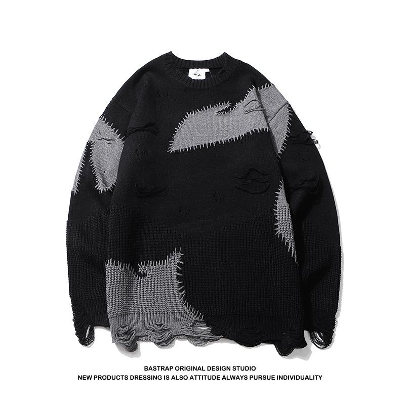 2020 Men's Pullover Knitting Patchwork Ripped Decor Spring Autumn Sweater O-neck Fashion Personality Vintage Male Clothes, Black
2020 Men's Pullover Knitting Patchwork Ripped Decor Spring Autumn Sweater O-neck Fashion Personality Vintage Male Clothes, Black