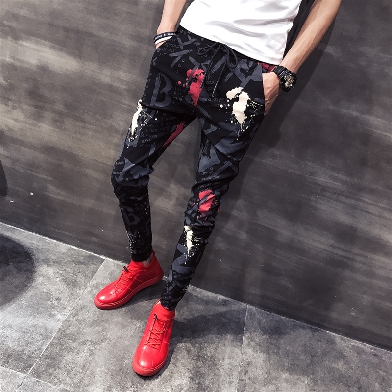 Men Clothes Summer New Harem Pants Men Slim Fit Casual Men Floral Pants Drawstring Young Mens Joggers Hip Hop Trousers 33 201027