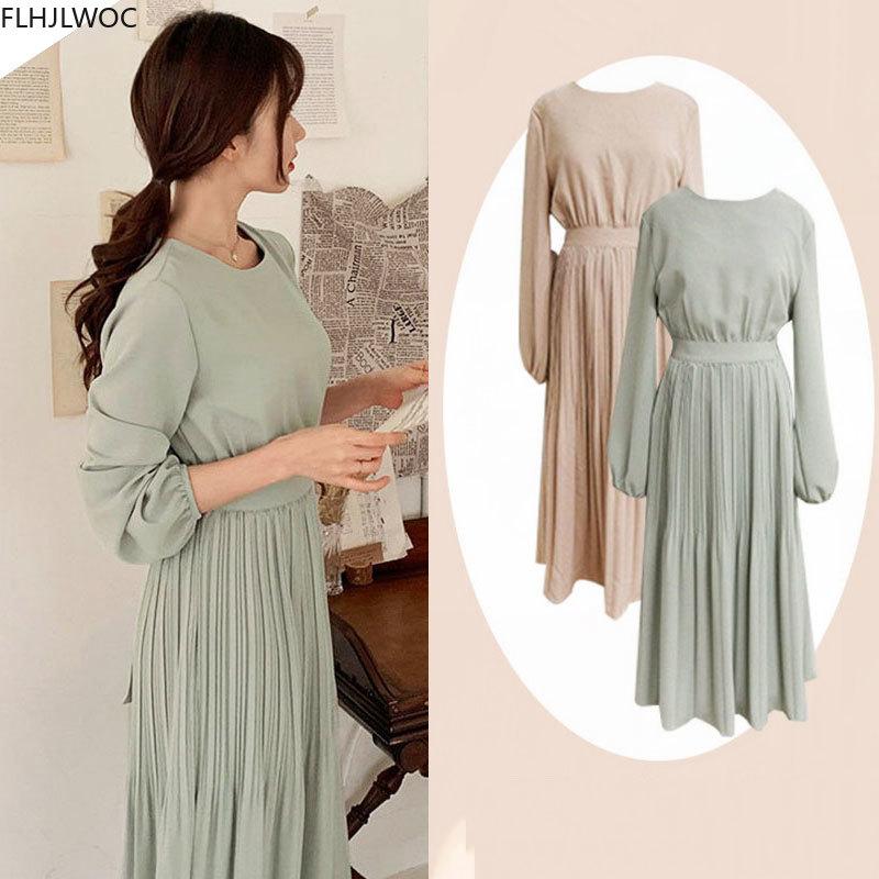 Women Autumn Fall New Arrivals Design Elegant Retro Vintage Korean Style Solid Long Dress, Green
Women Autumn Fall New Arrivals Design Elegant Retro Vintage Korean Style Solid Long Dress, Green