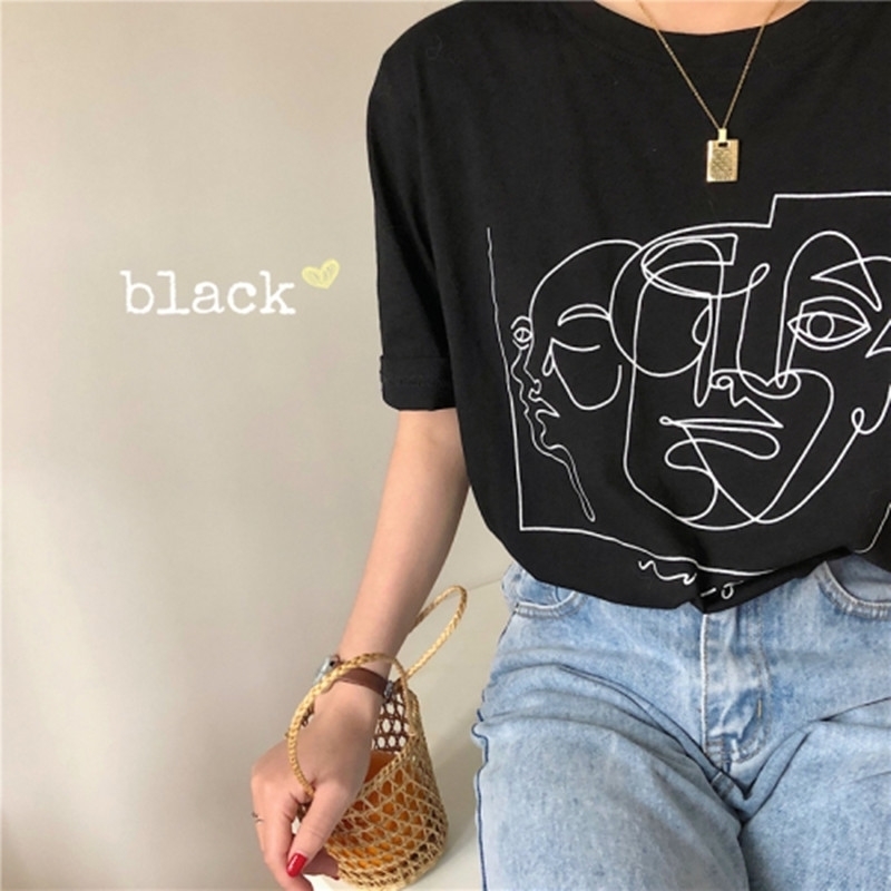2 colors summer women tops korean stle cartoon print short sleeve t-shirts womens tee shirt femme (B8610) Y200109, Black 
2 colors summer women tops korean stle cartoon print short sleeve t-shirts womens tee shirt femme (B8610) Y200109, Black
