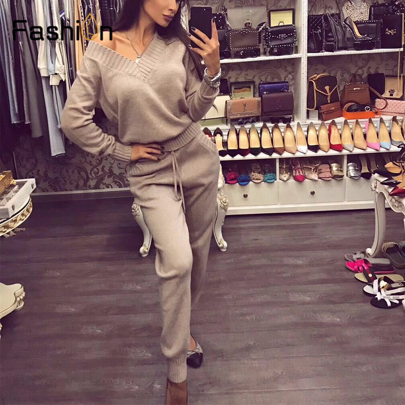 Women Sweater Suit and sets Knitted Sweaters Pants 2PCS Track Suits Woman Casual Knitted Trousers+Jumper Tops Clothing Set T200116