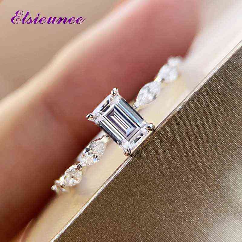 ELSIEUNEE 100 925 Sterling Emerald Cut Simulated Diamond Wedding Ring Fashion Fine Jewelry Gift For Women Whole 211217