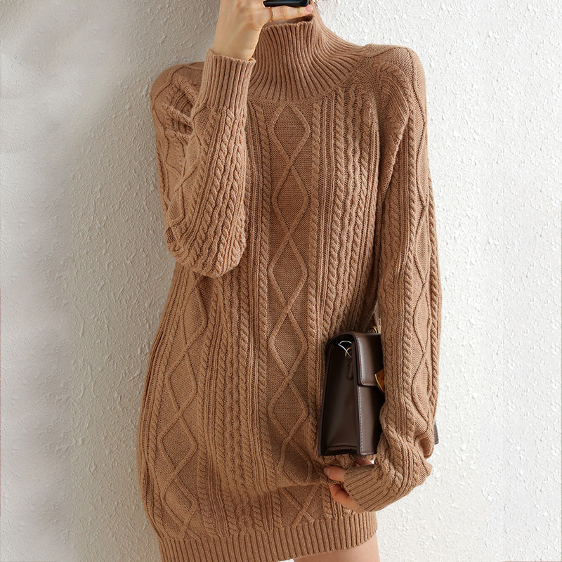 Long Sweater Dress Women Turtleneck Autumn Thick Pullover knitted Winter Jumper Cashmere Merino Wool Oversized Sweater 201109