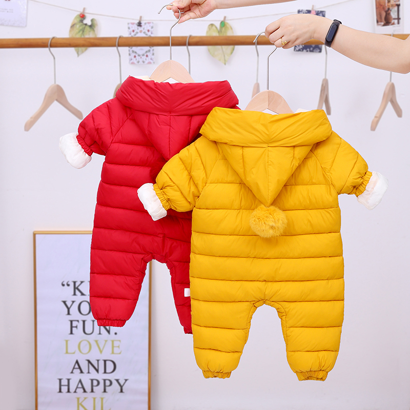 OLEKID 2020 Newborn Baby Jumpsuit Hooded Plus Velvet Warm Baby Boys Snowsuit Toddler Snow Suit Baby Girl Cotton Overalls Rompers LJ201023