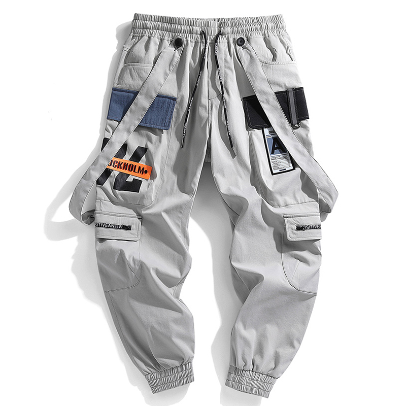 Men's Casual Cargo Joggers Harem Pants - Ral Print, Multi Pockets, Elastic Waist, Green, Polyester, Streetwear, Hip Hop, Techwear