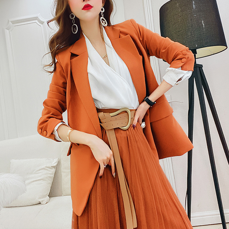 Two Piece Fashion Suit Newest Female Jacket Mesh Dresses With Modern Belt Goddess Workplace Formal Wear Prom Dresses In Stock Fast Shipping