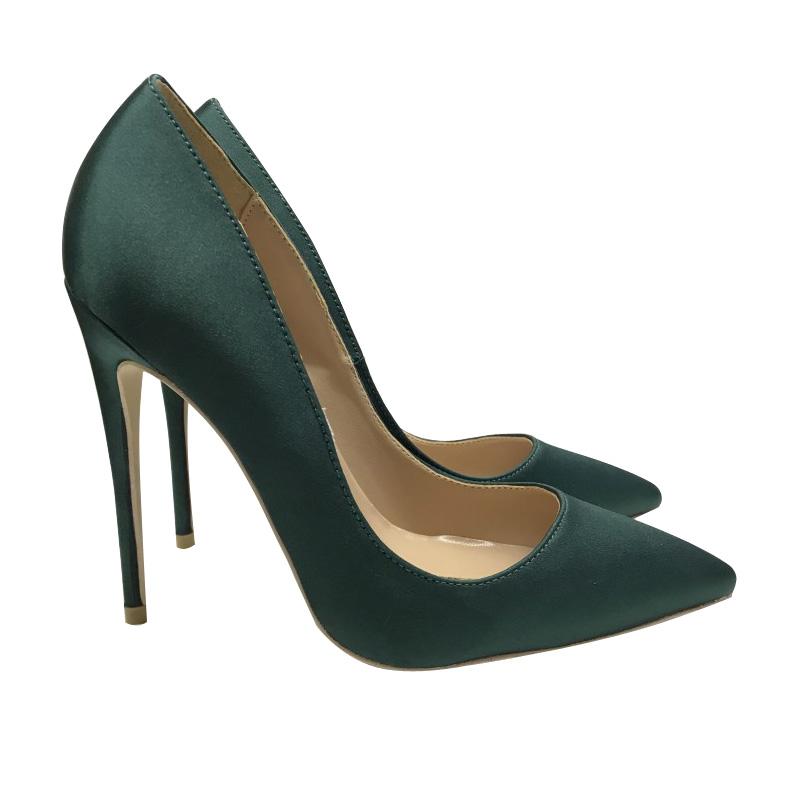 New 12 cm silk satin green pointed high-heeled girl's thin-heeled shallow-mouth single shoe size 10 cm, Blackish green8cm
New 12 cm silk satin green pointed high-heeled girl's thin-heeled shallow-mouth single shoe size 10 cm, Blackish green8cm