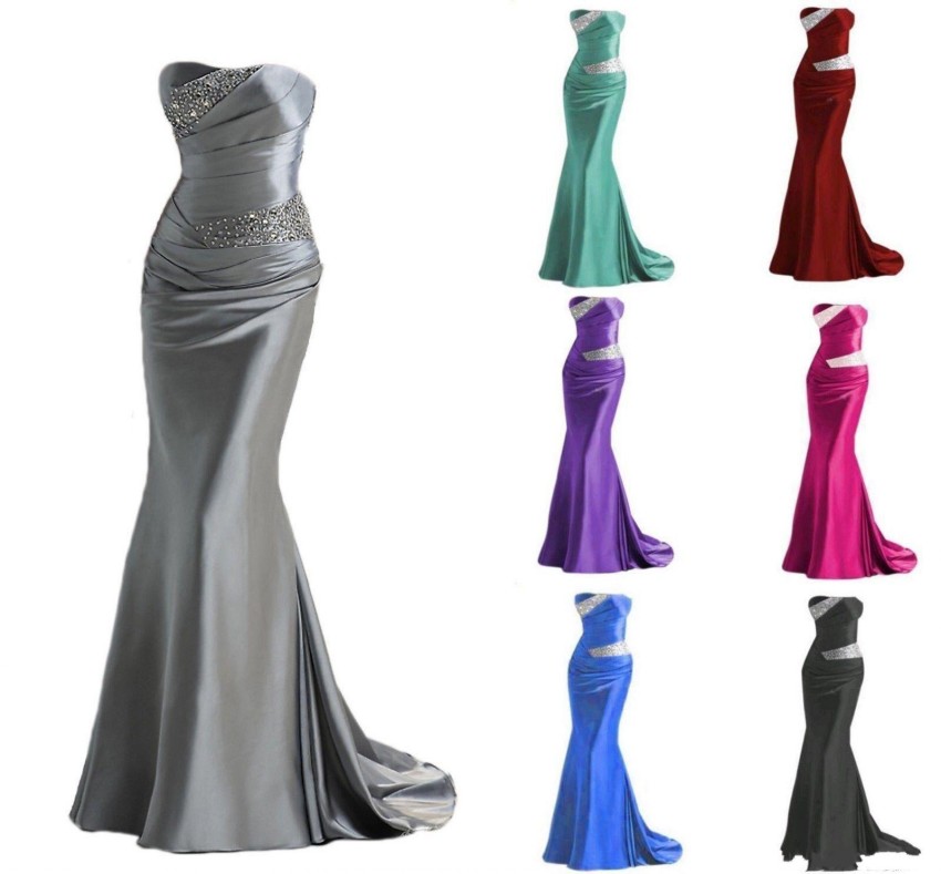 Sexy Strapless Elastic Satin Mermaid Long Bridesmaid Dresses Ruched Beaded Sweep Train Wedding Guest Maid of Honor Dresses With Lace Up Back 
Sexy Strapless Elastic Satin Mermaid Long Bridesmaid Dresses Ruched Beaded Sweep Train Wedding Guest Maid of Honor Dresses With Lace Up Back