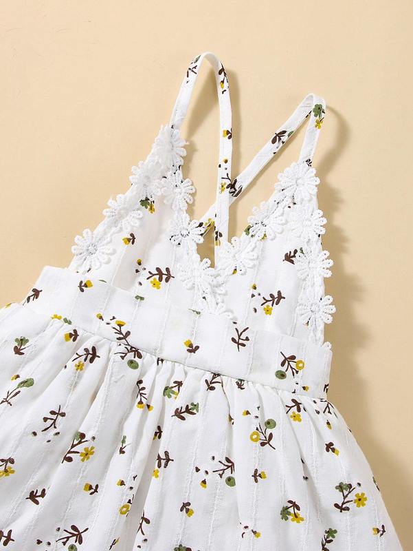 Baby Plant Print Appliques Cami Dress & Headband SHE